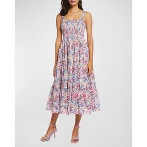 Robert‎ Graham Sophie Smocked Paisley Eyelet Cotton Midi Dress